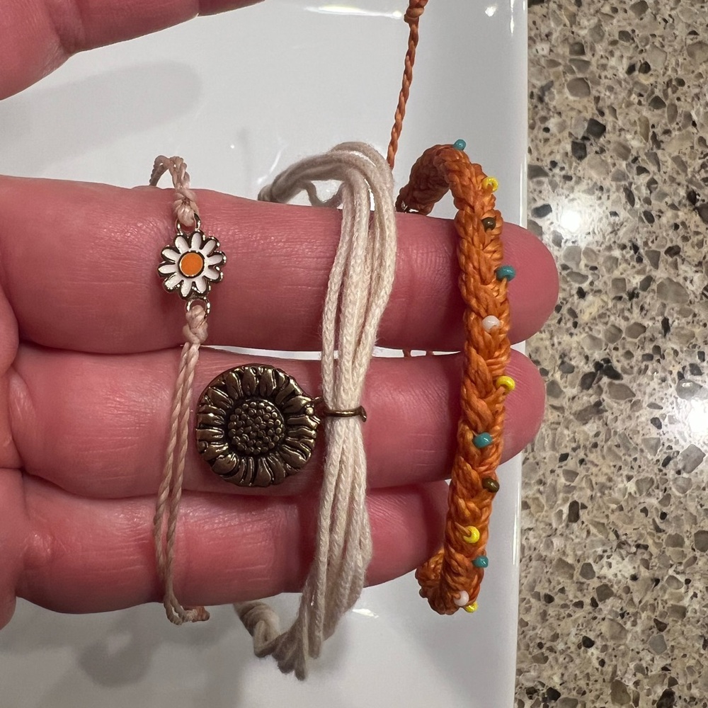 Pura Vida Orange and Cream Bracelet Set with Floral Charm